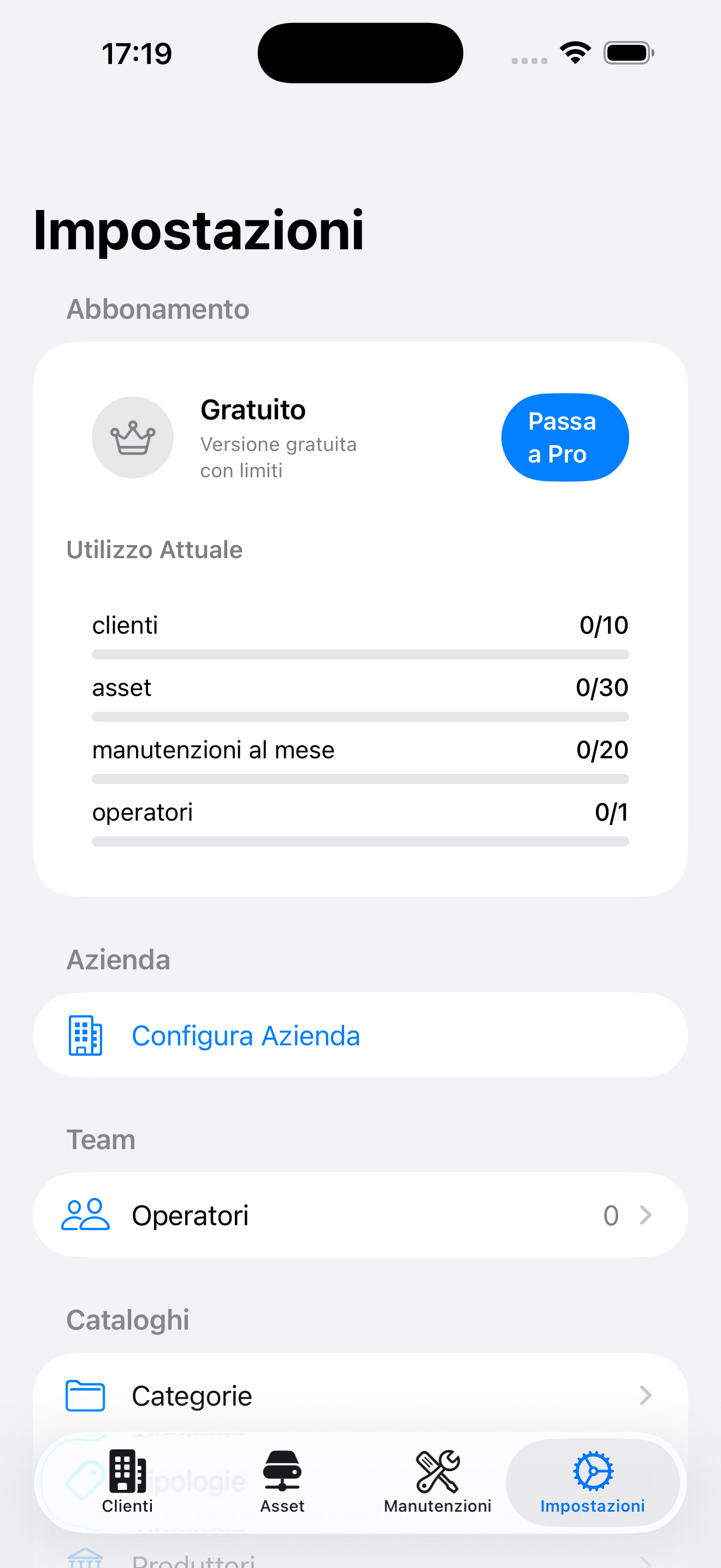 Catalogo asset con categorie